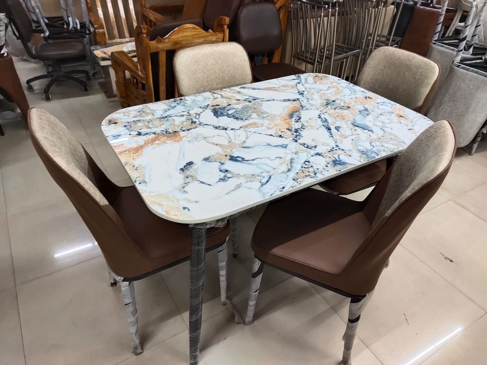 6-Seater Tempered Glass Dining Table Set