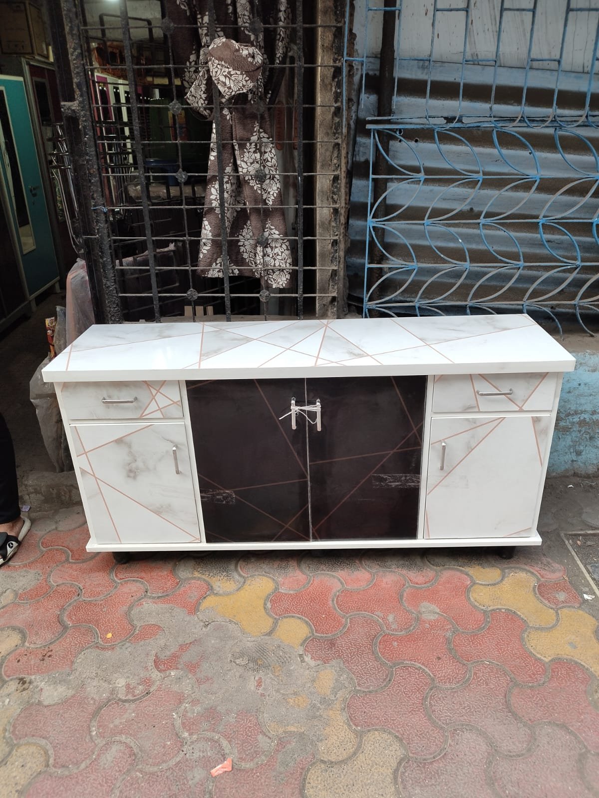 Wooden & Steel Low-Profile Entertainment Unit